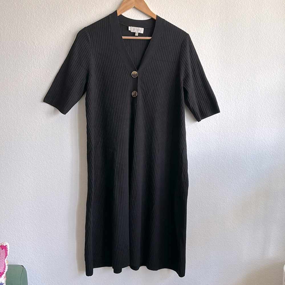 HOBBS LONDON Jersey Knit V Neck Black Dress British Designer Size UK 16 US 12